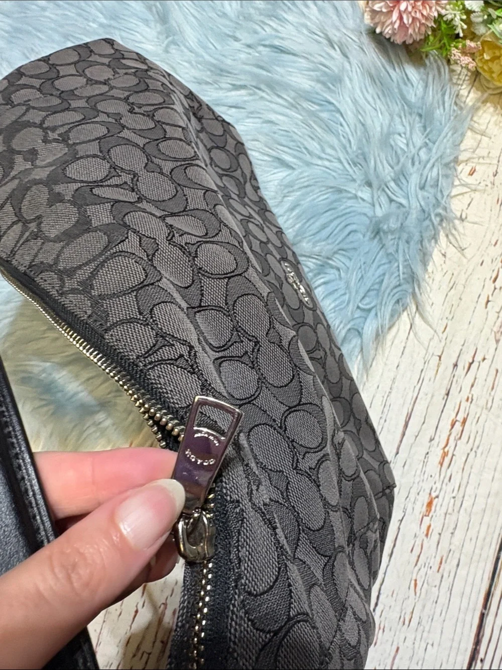 Coach Celeste Hobo Black Smoke Signature Tote Bag Canvas Monogram
